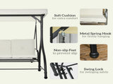3 Seater Canopy Swing Chair, 2 in 1 Garden Swing Seat Bed, with Adjustable Canopy and Metal Frame, T3398P328429