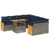 9 Piece Garden Sofa Set with Cushions Grey Poly Rattan Acacia 3327694