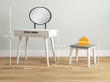 Dressing Table with Mirror and Stool, Vanity Makeup Desk Set with 2 Drawers, Cushioned Stool and T3398P378743