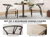 Set of Two Weave Dining Chairs with Y-Shaped Backrest Hemp Seat - Black/Beige T3398P377923