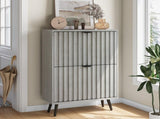 Concealed shoe cabinet featuring a 60 cm grey recessed-handle design and two flip-down drawers W6296P537661