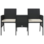 ZNTS Garden Sofa 2-Seater with Table and Stools Black Poly Rattan 317626