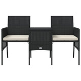 ZNTS Garden Sofa 2-Seater with Table and Stools Black Poly Rattan 317626