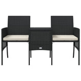 Garden Sofa 2-Seater with Table and Stools Black Poly Rattan 317626