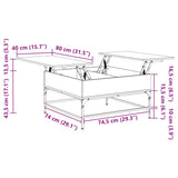 Coffee Table Sonoma Oak 80x80x45 cm Engineered Wood and Metal 845402