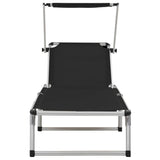 ZNTS Folding Sun Loungers with Roof 2 pcs Aluminium&Textilene Black 312458