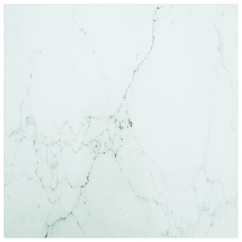 ZNTS Table Top White 70x70 cm 6 mm Tempered Glass with Marble Design 322256