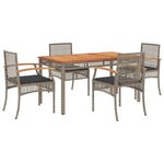 5 Piece Garden Dining Set with Cushions Grey Poly Rattan 3213571