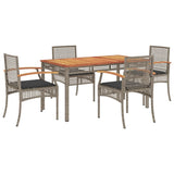 5 Piece Garden Dining Set with Cushions Grey Poly Rattan 3213571