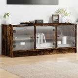 TV Cabinet with Glass Doors Smoked Oak 102x37x42 cm 836410