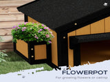 Wooden Cat House with Flower Pot, Windows, Multiple Entrances, Water-Resistant Roof for Outdoor T3398P349942