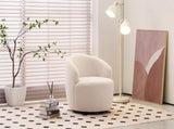 008S Teddy Fabric Swivel Accent Armchair Barrel Chair With Black Powder Coating Metal Ring, Ivory W1397P262484