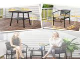 3 Pieces Rattan Bistro Set with Cushions, Wicker Garden Furniture Set, Glass Top Coffee Table and T3398P318618