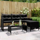 Garden Sofa with Table and Cushions L-Shaped Black Poly Rattan 365572