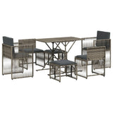 ZNTS 7 Piece Garden Dining Set with Cushions Grey Poly Rattan 369011