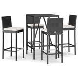 5 Piece Garden Bar Set with Cushions Black Poly Rattan 3203918