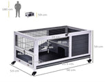 Wooden Guinea Pig Hutch, 2-Floor Bunny Cage w/ Enclosed Run Area, Grey T3398P350042