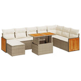 9 Piece Garden Sofa Set with Cushions Beige Poly Rattan Acacia 3327747