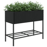 Garden Planters with Shelf 2 pcs Black 90x40x75 cm Poly Rattan 3210507