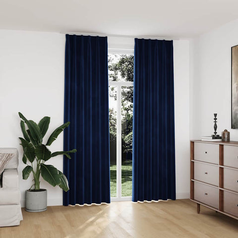 Blackout Curtains 2 pcs with Hooks Velvet Dark Blue 140x245 cm 134534
