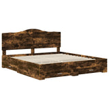 Bed Frame with Drawer Smoked Oak 200 x 200 cm Engineered Wood 3413566