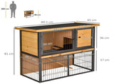 Guinea Pig Hutch Rabbit Hutch Wood-metal Elevated Pet House Bunny Cage with No-Leak Tray Ramp T3398P350057