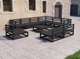 10 Piece Garden Lounge Set Black Solid Pinewood 3075793
