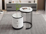 High Gloss Modern Round Nesting Coffee with Marble Pattern Top, White & Black Nesting Coffee N605P178412Z