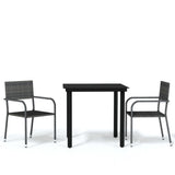 Garden Dining Set Table Black, Chair Grey PE Rattan, Steel, Glass 3099583