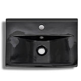 141933 Ceramic Bathroom Sink Basin Faucet/Overflow Hole Black Rectangular