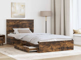 Bed Frame with Drawer Smoked Oak 100 x 200 cm Engineered Wood 3409689