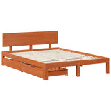 Bed Frame with Headboard 3 pcs Wax Brown Solid Pine Wood 3422728
