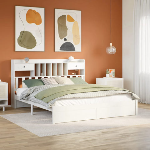 Bookcase Bed without Mattress White 180x200cm Super King Solid Wood Pine 3322426