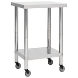 Kitchen Work Table with Wheels 60x60x85 cm Stainless Steel 51633