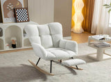New Modern Teddy Fabric Tufted Upholstered Rocking Chair with pull-out footrest, White W1397P154349