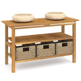 Bathroom Vanity Cabinet with Cream Marble Sinks Solid Wood Teak 3096589