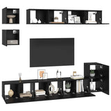 TV Cabinet Set Wall-mounted 8 pcs Black Oak Engineered Wood 3393166
