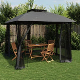 Gazebo with Double Roof and Mesh Walls Anthracite 2.94x2.94 m Steel 368455