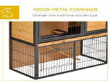 Guinea Pig Hutch Rabbit Hutch Wood-metal Elevated Pet House Bunny Cage with No-Leak Tray Ramp T3398P350057