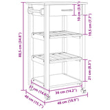 Kitchen Trolley MONZA Black 48 x 40 x 88.5 cm Solid Pine Wood 42027031