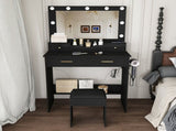 Makeup Vanity Desk with 9 Hollywood Bulbs,with a large mirror, featuring 4 drawers and 1 open W1196P519991