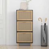 Shoe Cabinet Black 52x25x115 cm Engineered Wood&Natural Rattan 345649