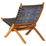 Folding Chair Black Real Leather 356377
