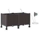 Garden Planter with Irrigation&Wheels 2 pcs Brown PP 3422994