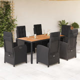 7 Piece Garden Dining Set with Cushions Black Poly Rattan 3212478