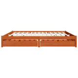Bed Frame with Drawer Wax Brown 200 x 200 cm Solid Pine Wood 3422721