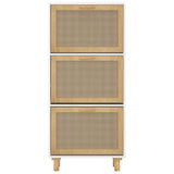 Shoe Cabinet White 52x25x115 cm Engineered Wood&Natural Rattan 345648