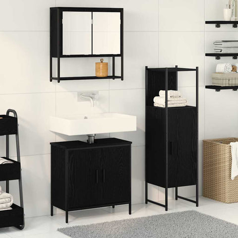 Bathroom Furniture Set with Door 3 pcs Black 33 x 33 x 102.5 cm 3334369