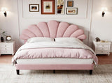 4ft6 Double Upholstered Velvet Bed, with Adjustable Chic Petal Headboard, Velvet Platform Bed N652P169591