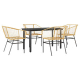 5 Piece Garden Dining Set Brown Poly Rattan Glass 3334592